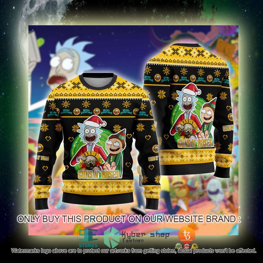 NEW Guns N' Roses Band Rick and Morty Sweatshirt 4 guns n roses band rick and morty ugly christmas sweater 4 60072