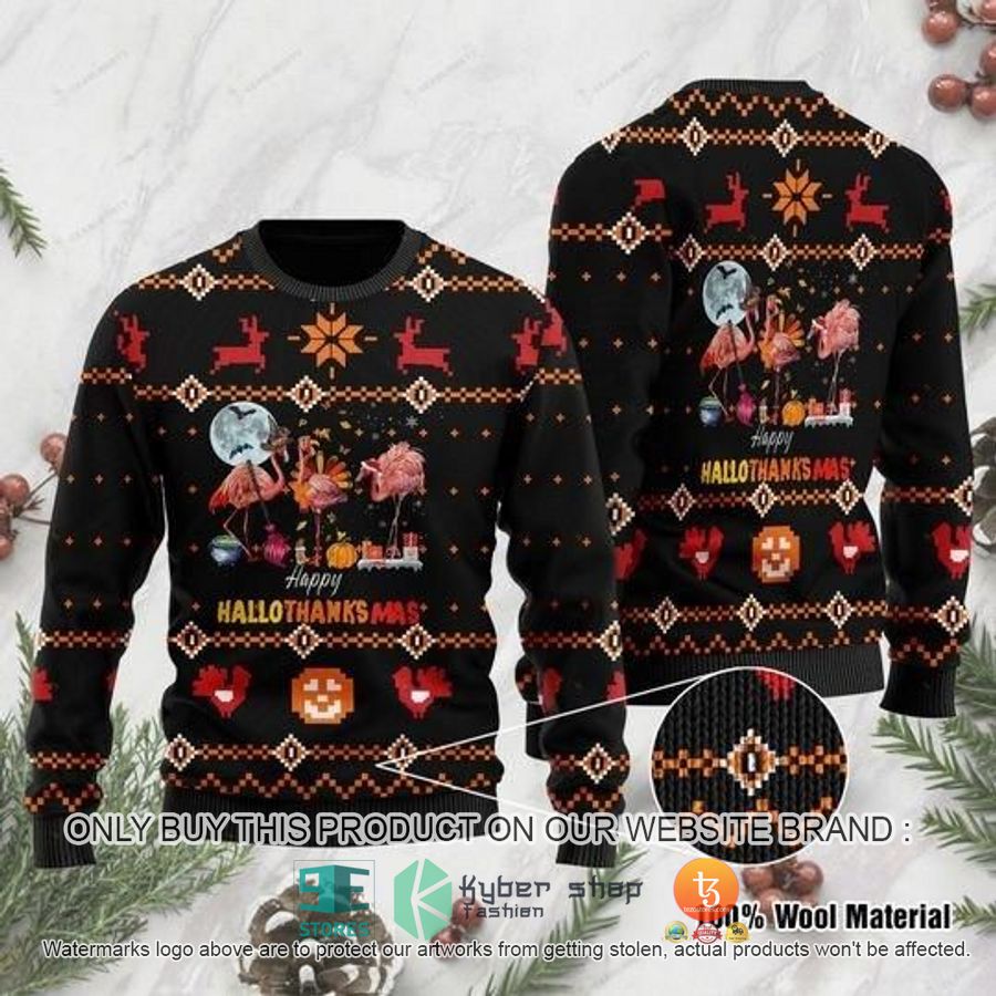 hallothanksmas flamingos ugly christmas sweater 1 780