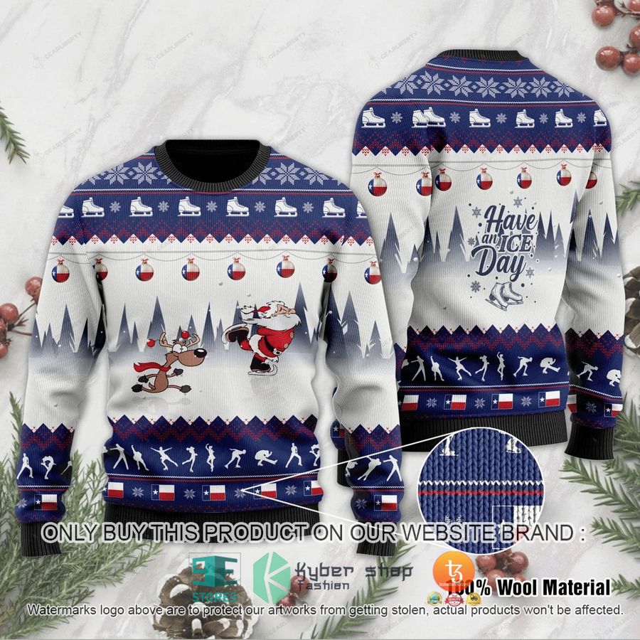 have an ice day santa claus and reindeer speed skating christmas ugly sweater 1 52394