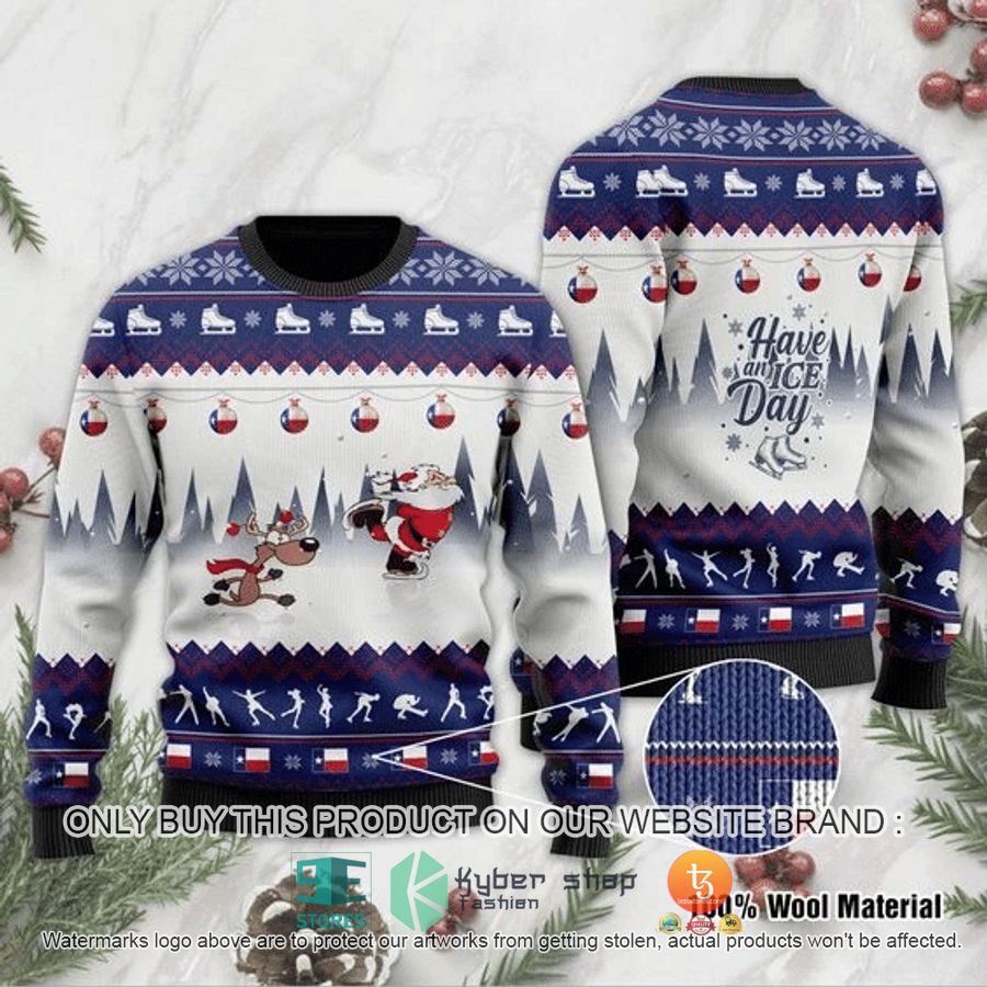 have an ice day santa claus and reindeer speed skating ugly christmas sweater 1 78256