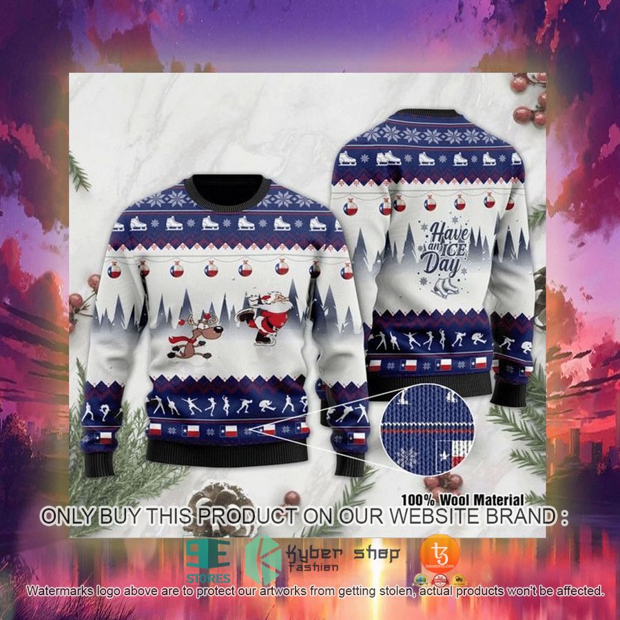 HOT Have An Ice Day Santa Claus And Reindeer Speed Skating Ugly Christmas Sweater 3 have an ice day santa claus and reindeer speed skating ugly christmas sweater 3 70546