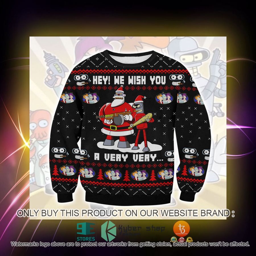 HOT Hey! We Wish You a Futurama Christmas Sweater 2 hey we wish you a futurama ugly christmas sweater 2 23745