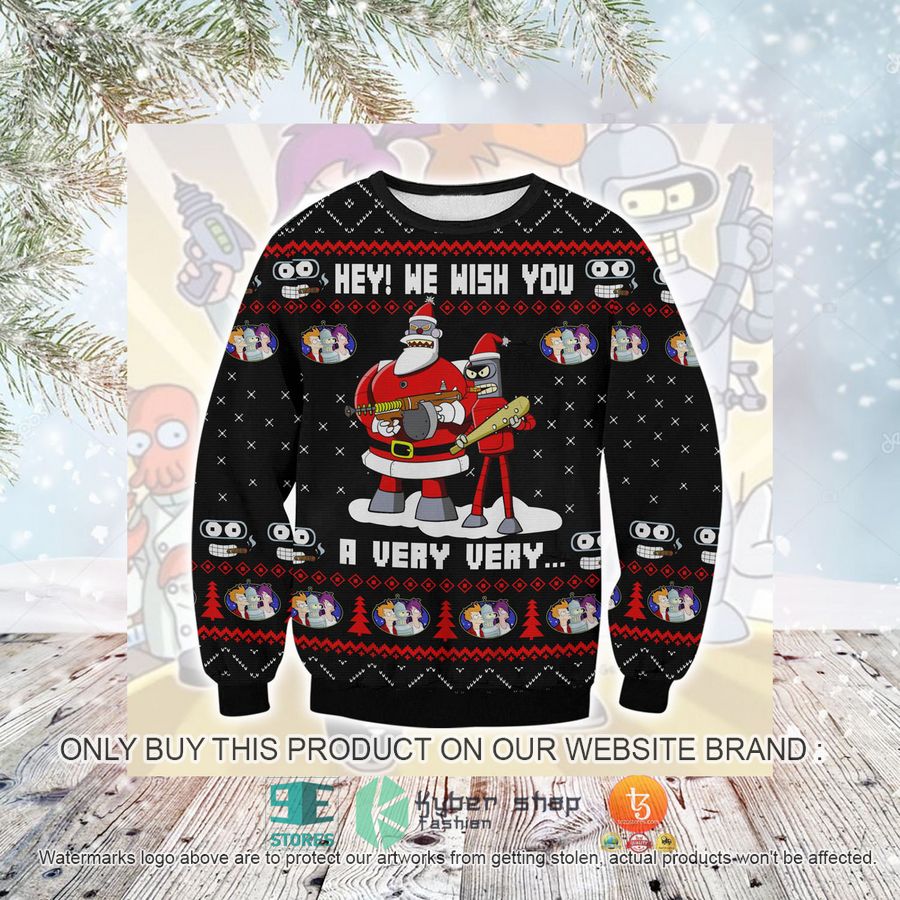 HOT Hey! We Wish You a Futurama Christmas Sweater 3 hey we wish you a futurama ugly christmas sweater 3 7782