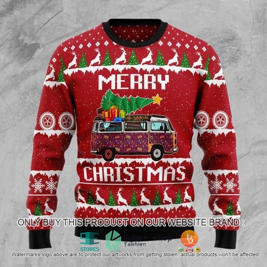 hippie car christmas ugly sweater 1 26682
