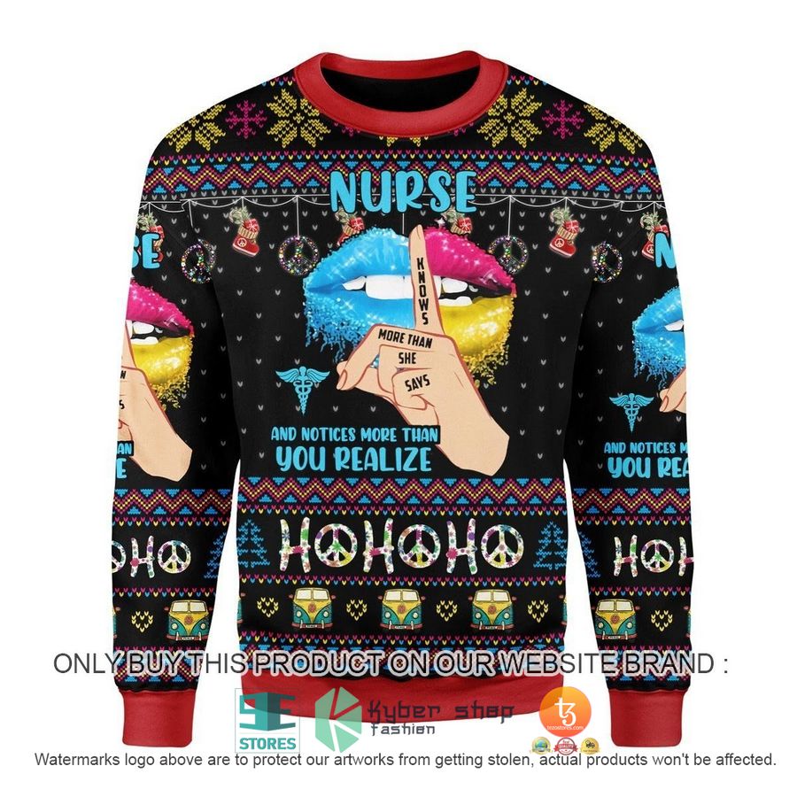hippie nurse knows more than she says notices more than you realized christmas ugly sweater 1 52765