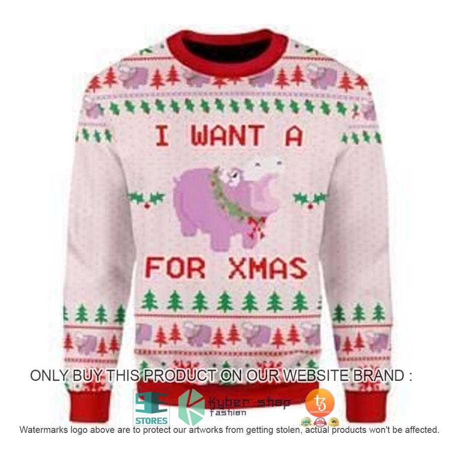 NEW Hippo I Want For Xmas Christmas Sweatshirt, Sweater 1 hippo i want for xmas christmas ugly sweater 1 99223