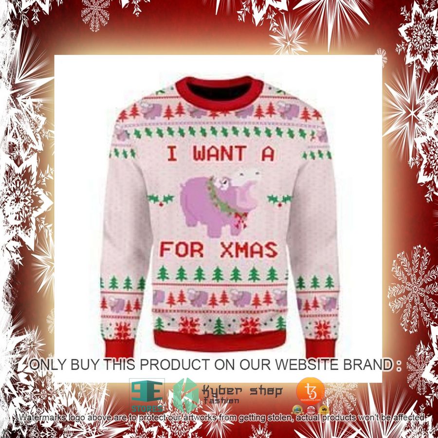 NEW Hippo I Want For Xmas Christmas Sweatshirt, Sweater 3 hippo i want for xmas christmas ugly sweater 3 57853