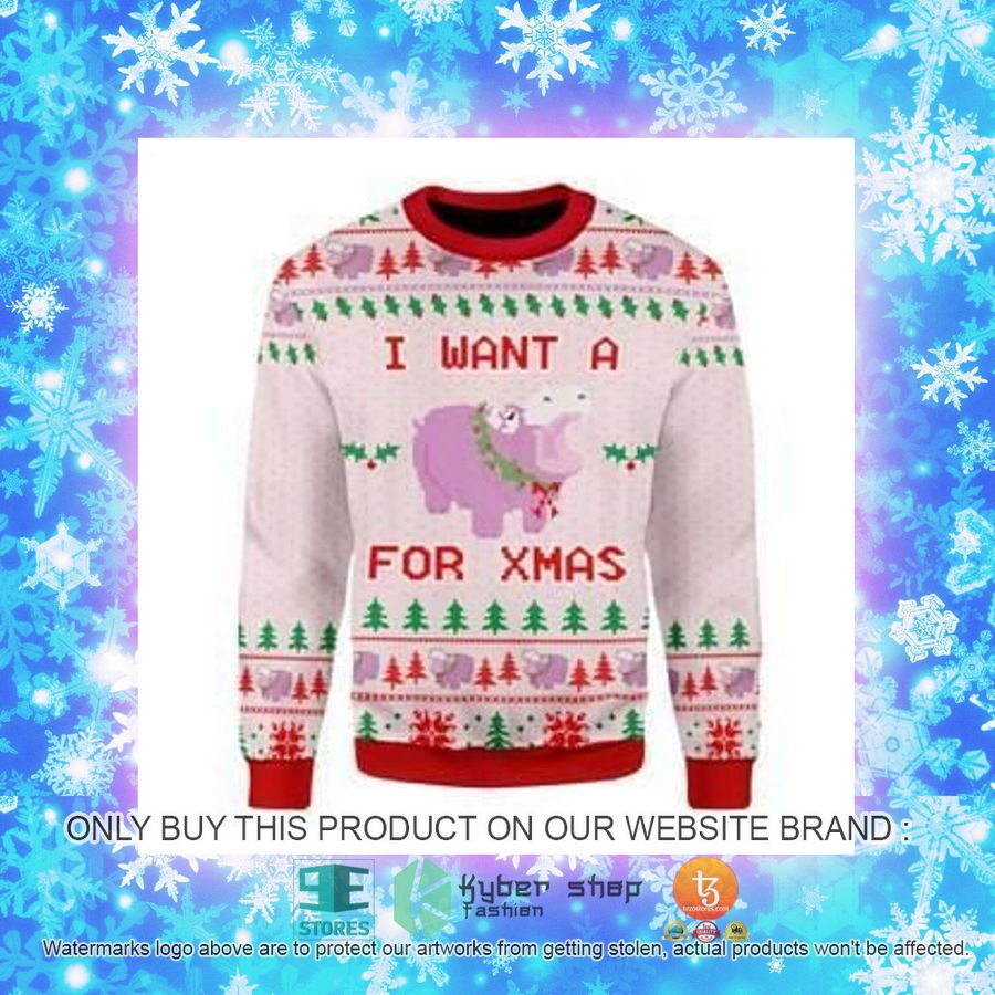 NEW Hippo I Want For Xmas Christmas Sweatshirt, Sweater 7 hippo i want for xmas christmas ugly sweater 7 63004