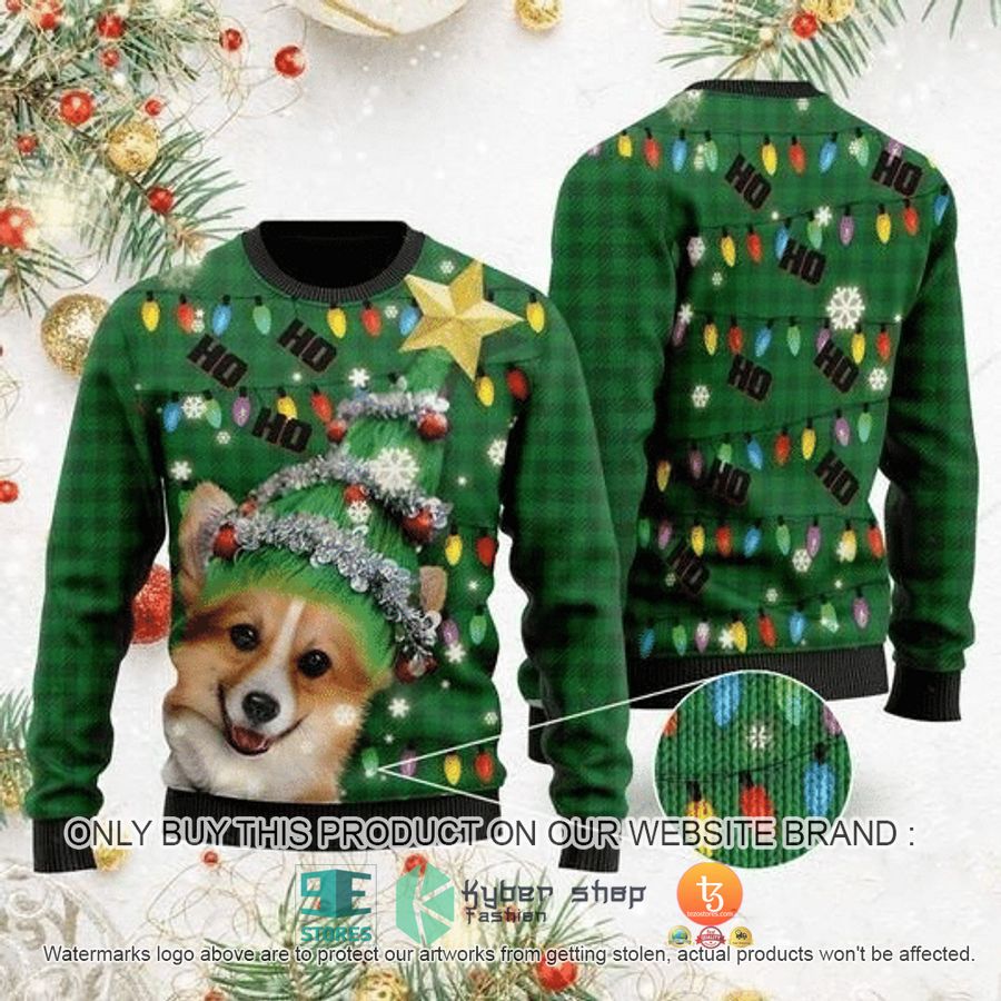 ho ho ho corgi dog christmas tree ugly christmas sweater 1 14754