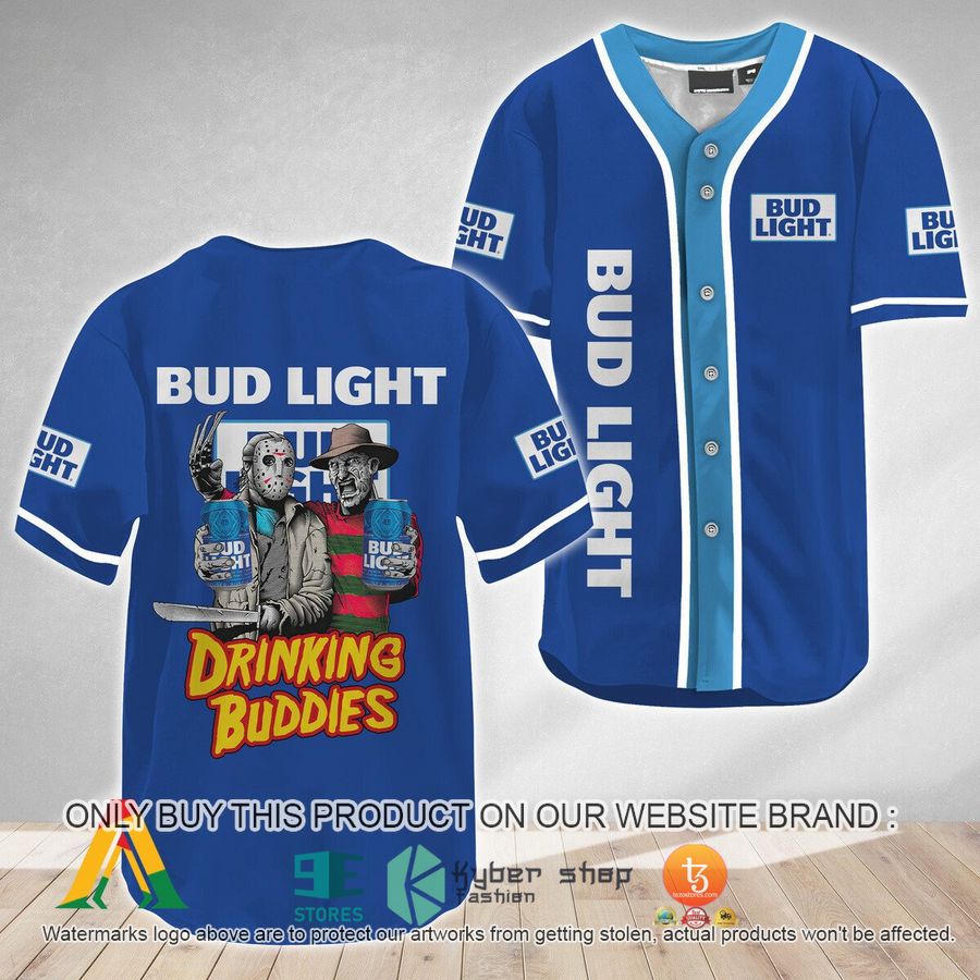 NEW Horror Freddy & Jason Drinking Buddies Bud Light Baseball Shirt 1 horror freddy jason drinking buddies bud light baseball jersey 1 6222