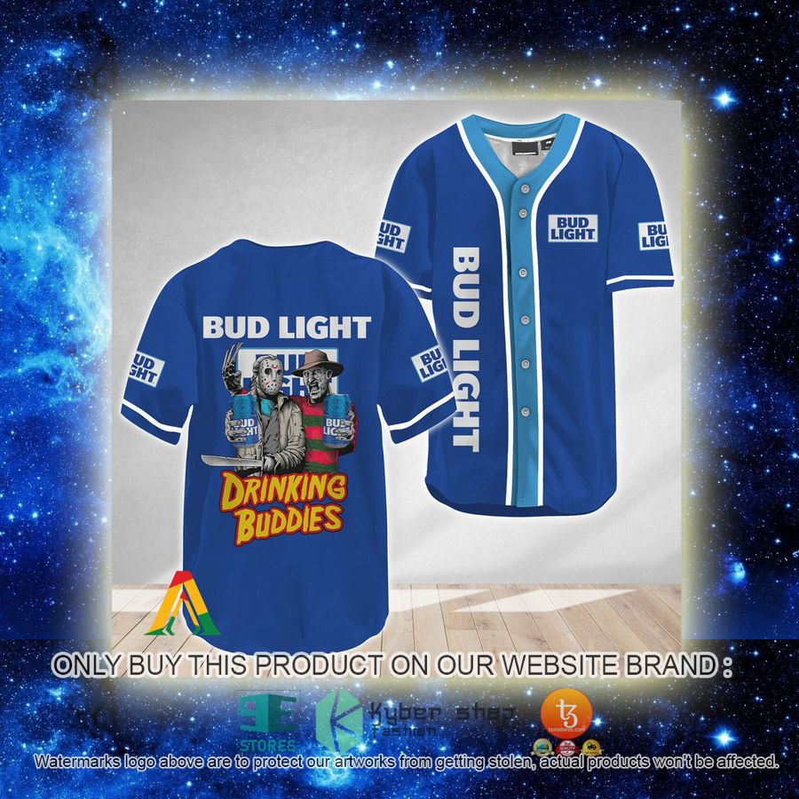 NEW Horror Freddy & Jason Drinking Buddies Bud Light Baseball Shirt 2 horror freddy jason drinking buddies bud light baseball jersey 2 76904