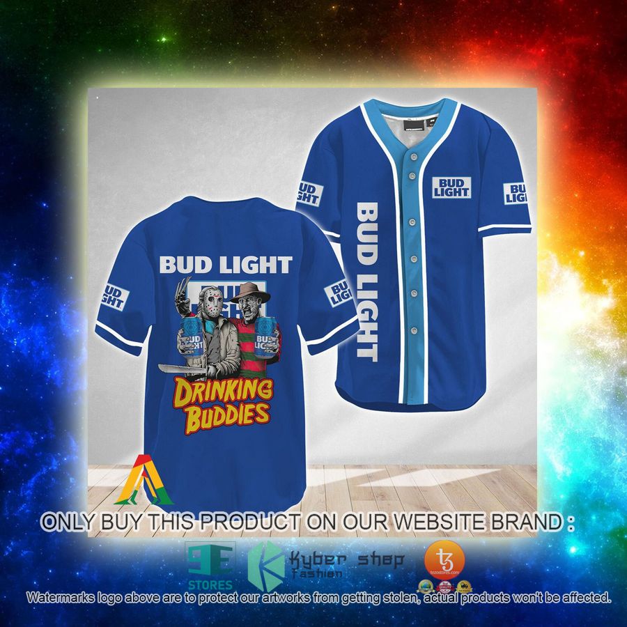 NEW Horror Freddy & Jason Drinking Buddies Bud Light Baseball Shirt 3 horror freddy jason drinking buddies bud light baseball jersey 3 47184