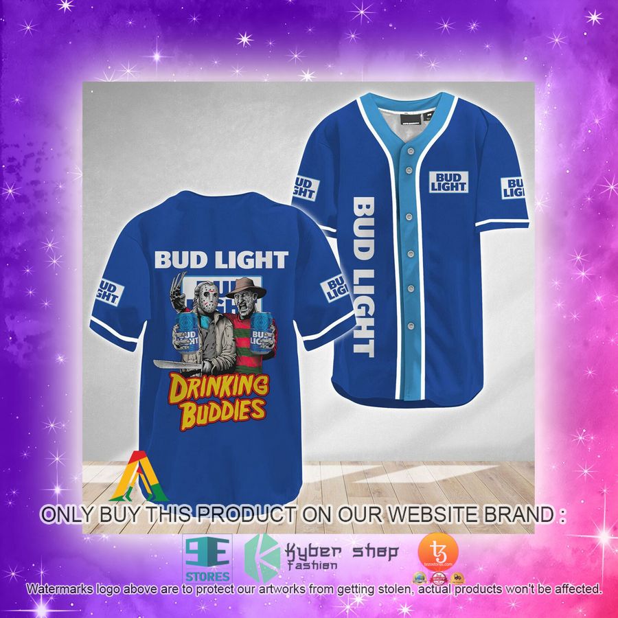 NEW Horror Freddy & Jason Drinking Buddies Bud Light Baseball Shirt 4 horror freddy jason drinking buddies bud light baseball jersey 4 11192