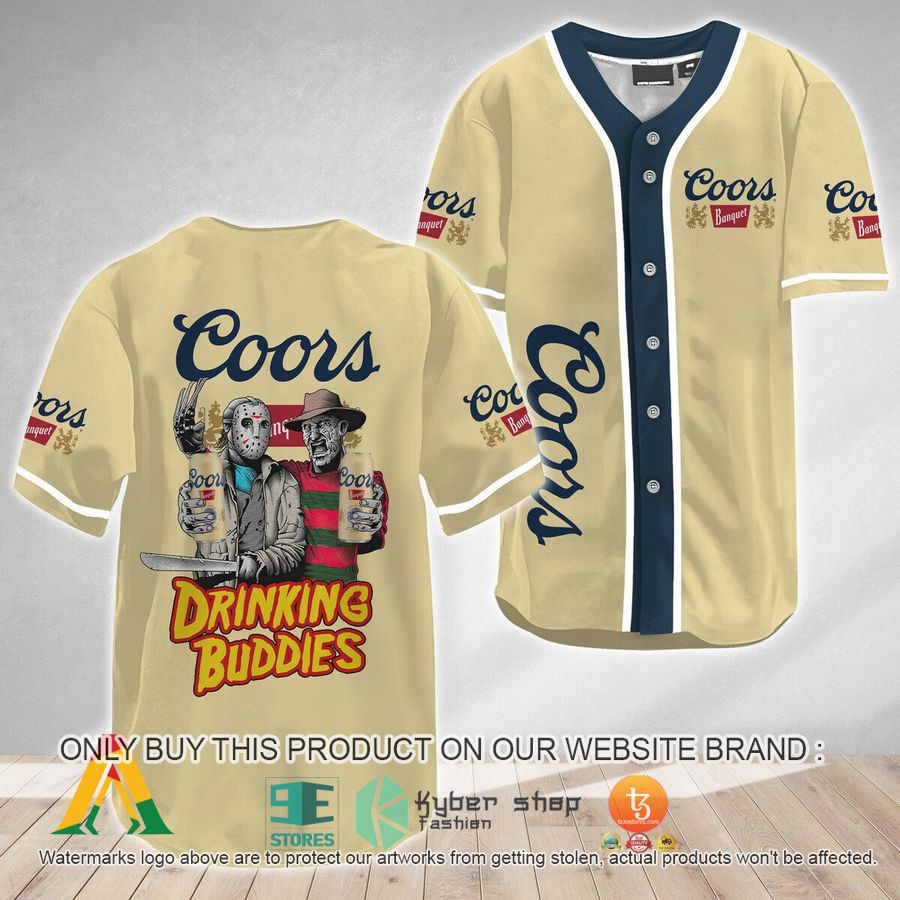 NEW Horror Freddy & Jason Drinking Buddies Coors Banquet Baseball Shirt 8 horror freddy jason drinking buddies coors banquet baseball jersey 1 1131