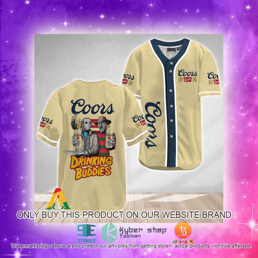 NEW Horror Freddy & Jason Drinking Buddies Coors Banquet Baseball Shirt 4 horror freddy jason drinking buddies coors banquet baseball jersey 4 23949