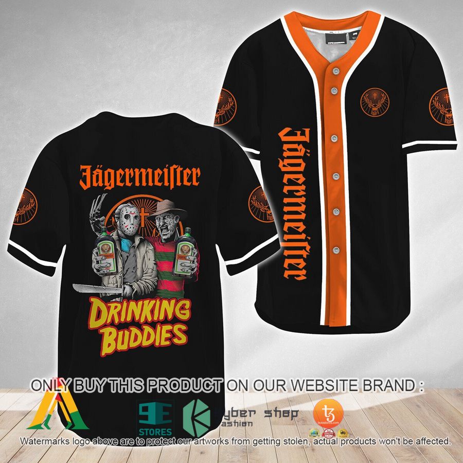 NEW Horror Freddy & Jason Drinking Buddies Jagermeister Baseball Shirt 8 horror freddy jason drinking buddies jagermeister baseball jersey 1 22694