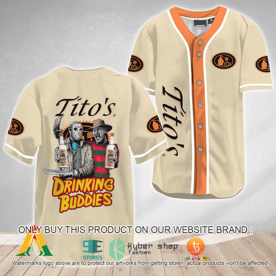 horror freddy jason drinking buddies titos vodka baseball jersey 1 12508