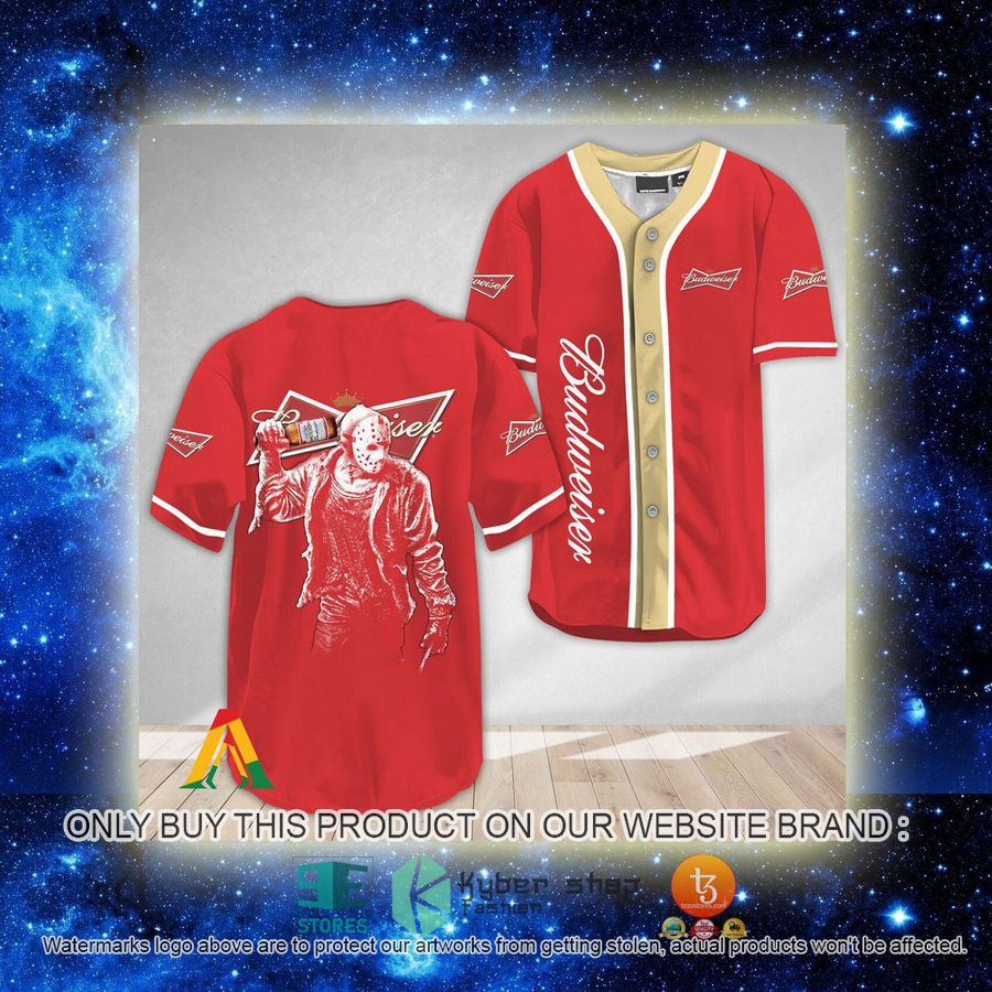 NEW Horror Jason Voorhees Budweiser Beer Baseball Shirt 2 horror jason voorhees budweiser beer baseball jersey 2 59833