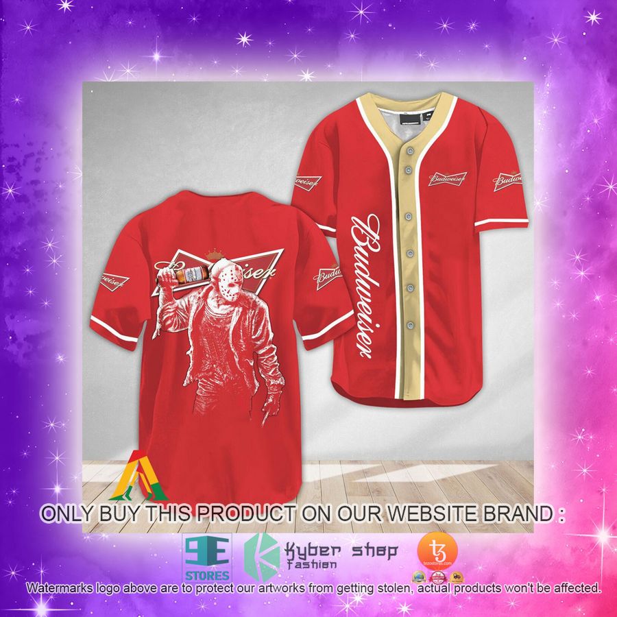 NEW Horror Jason Voorhees Budweiser Beer Baseball Shirt 4 horror jason voorhees budweiser beer baseball jersey 4 69313