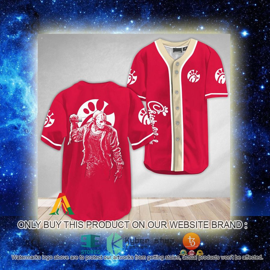 NEW Horror Jason Voorhees Chick Fil A Baseball Shirt 2 horror jason voorhees chick fil a baseball jersey 2 36726