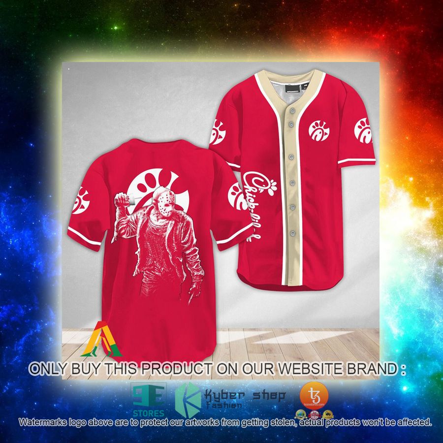 NEW Horror Jason Voorhees Chick Fil A Baseball Shirt 3 horror jason voorhees chick fil a baseball jersey 3 28372