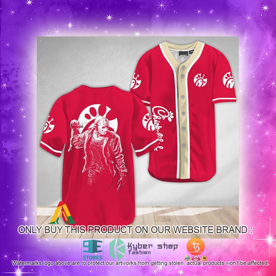 NEW Horror Jason Voorhees Chick Fil A Baseball Shirt 4 horror jason voorhees chick fil a baseball jersey 4 6452