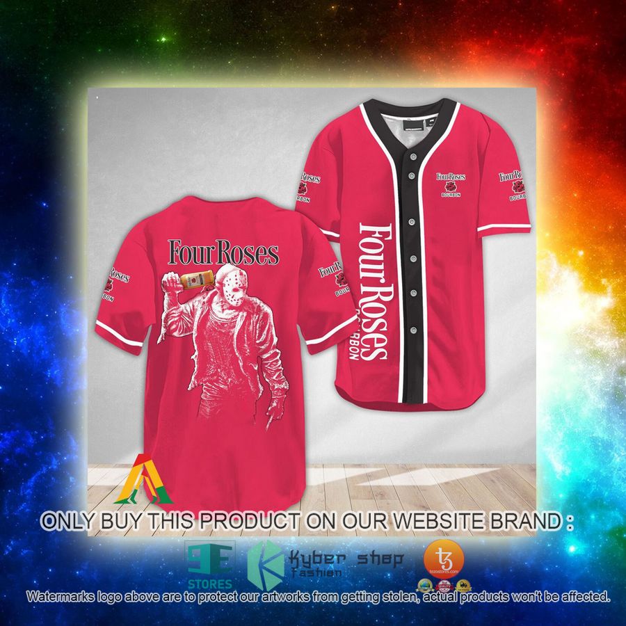NEW Horror Jason Voorhees Four Roses Bourbon Baseball Shirt 3 horror jason voorhees four roses bourbon baseball jersey 3 91790