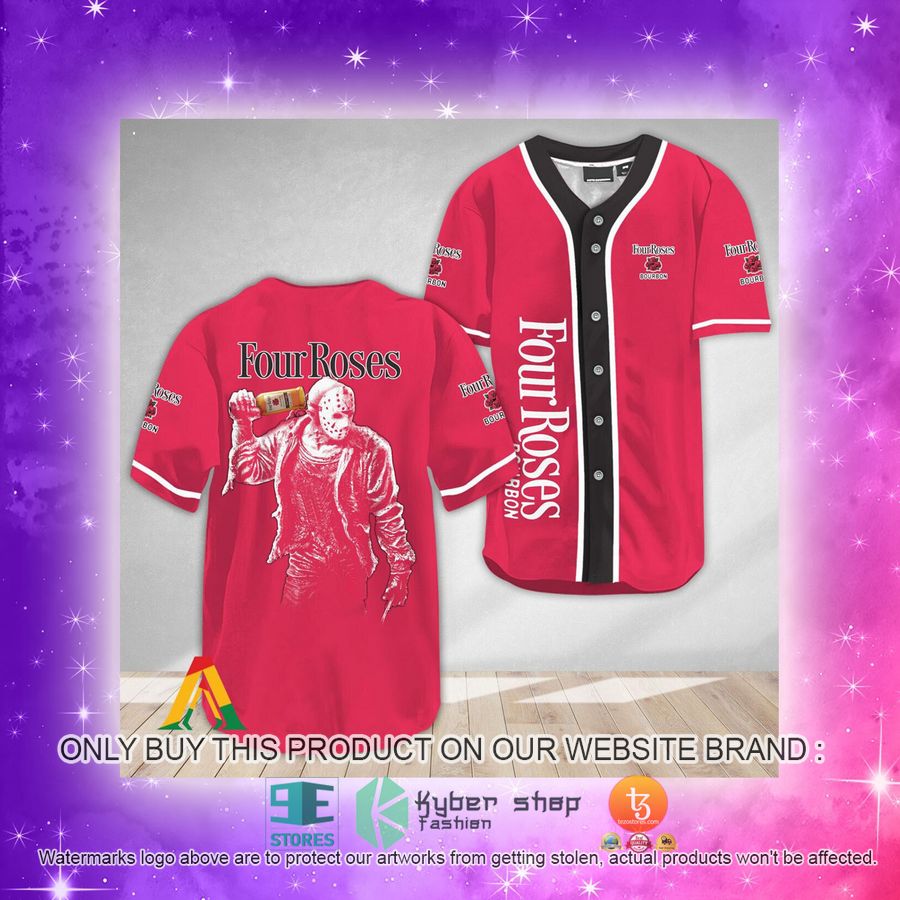 NEW Horror Jason Voorhees Four Roses Bourbon Baseball Shirt 4 horror jason voorhees four roses bourbon baseball jersey 4 80111