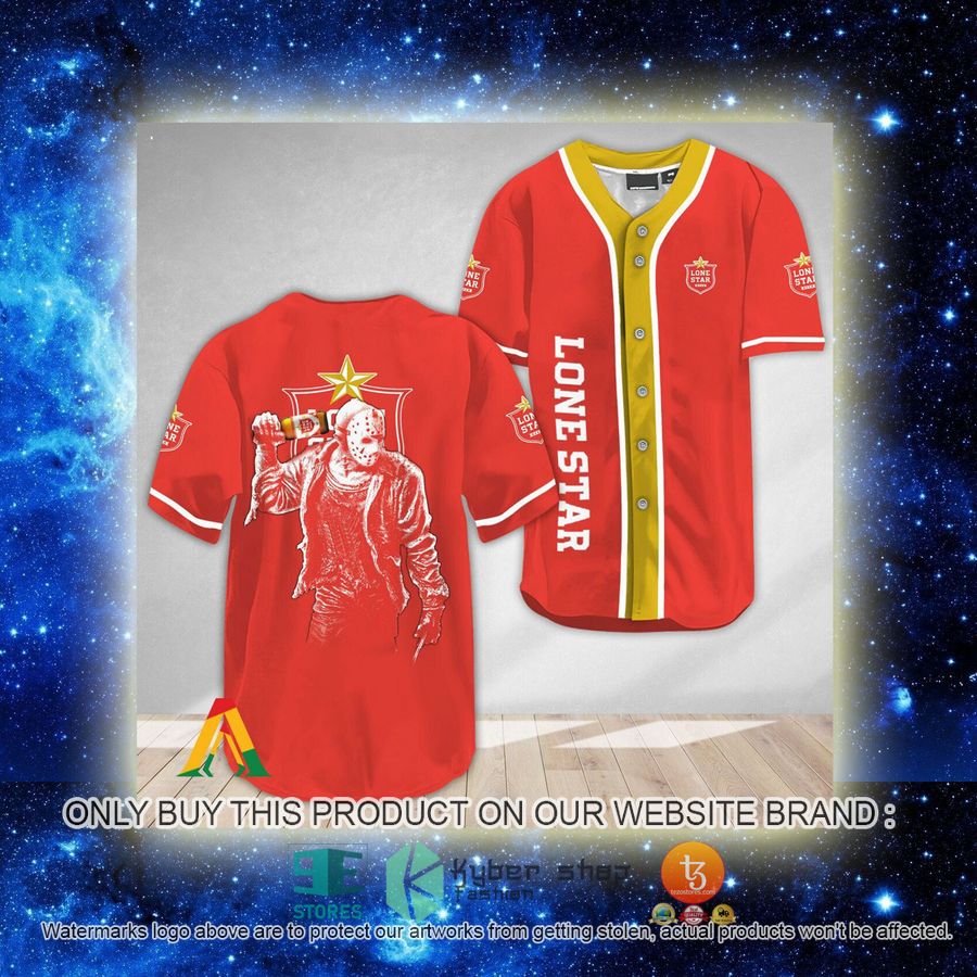 NEW Horror Jason Voorhees Lone Star Beer Baseball Shirt 2 horror jason voorhees lone star beer baseball jersey 2 3428