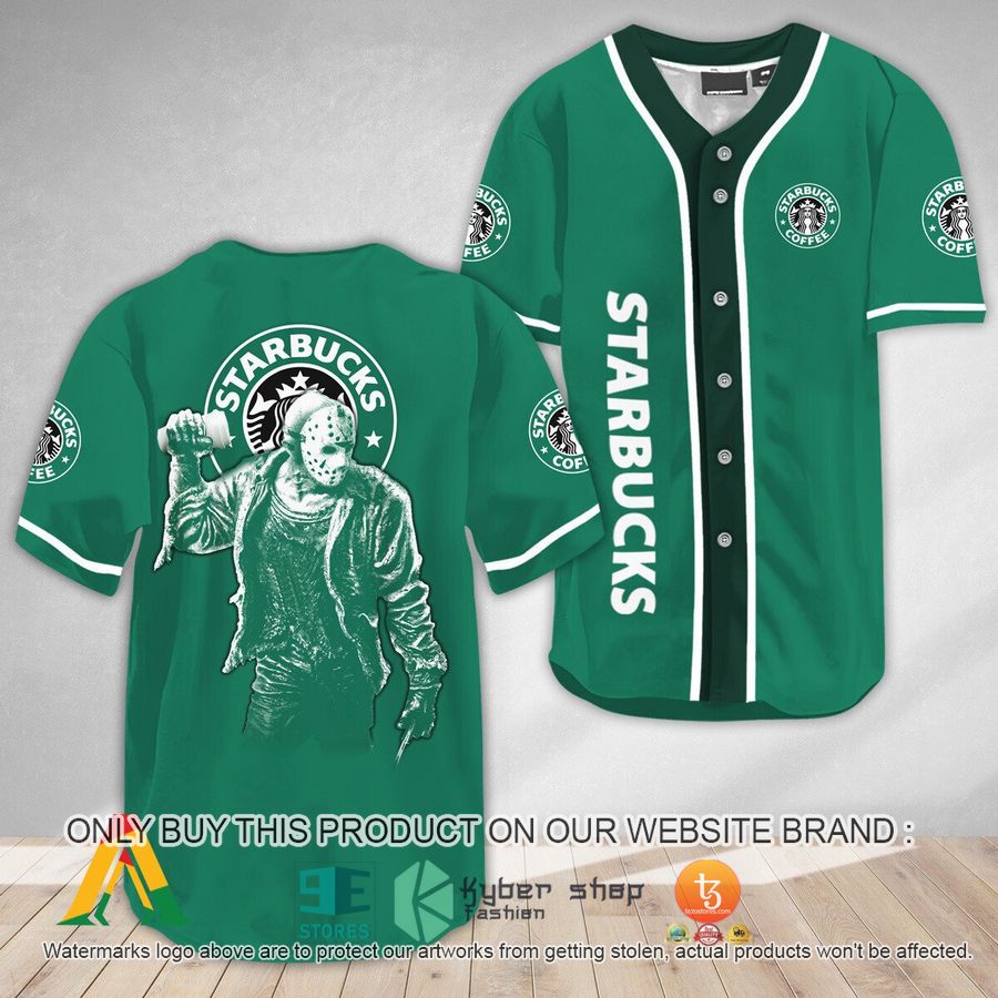 NEW Horror Jason Voorhees Starbucks Baseball Shirt 1 horror jason voorhees starbucks baseball jersey 1 54693