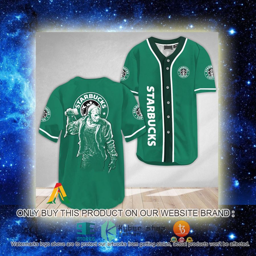 NEW Horror Jason Voorhees Starbucks Baseball Shirt 2 horror jason voorhees starbucks baseball jersey 2 33950