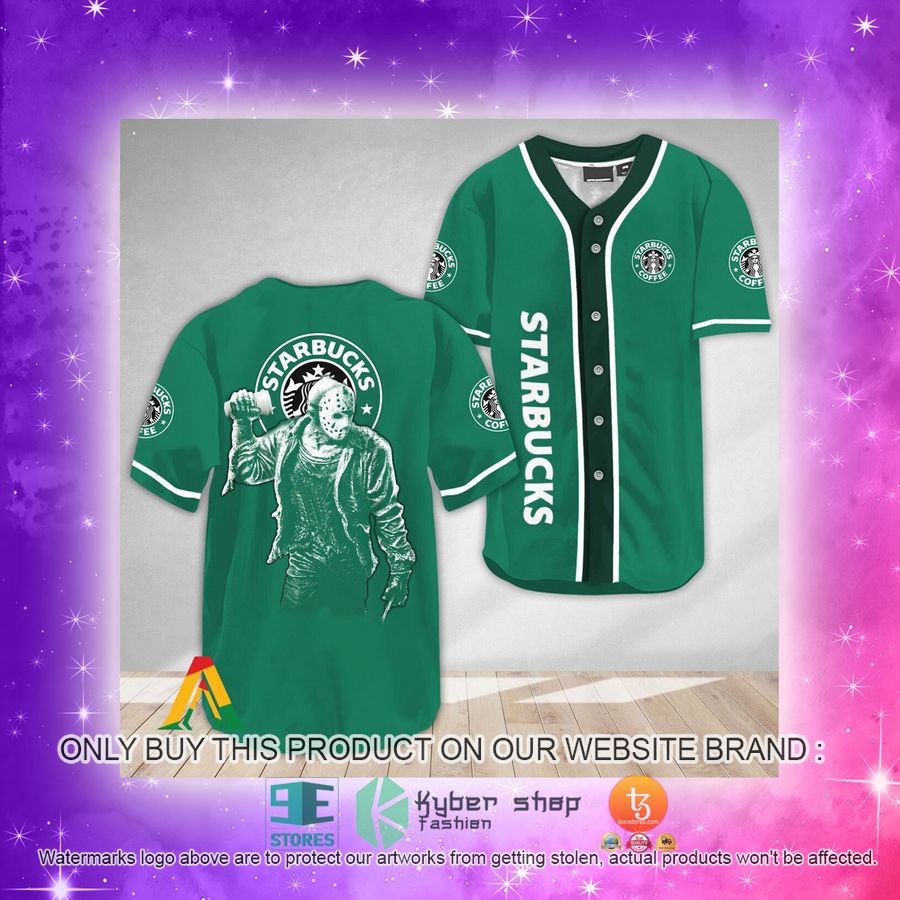 NEW Horror Jason Voorhees Starbucks Baseball Shirt 4 horror jason voorhees starbucks baseball jersey 4 69964