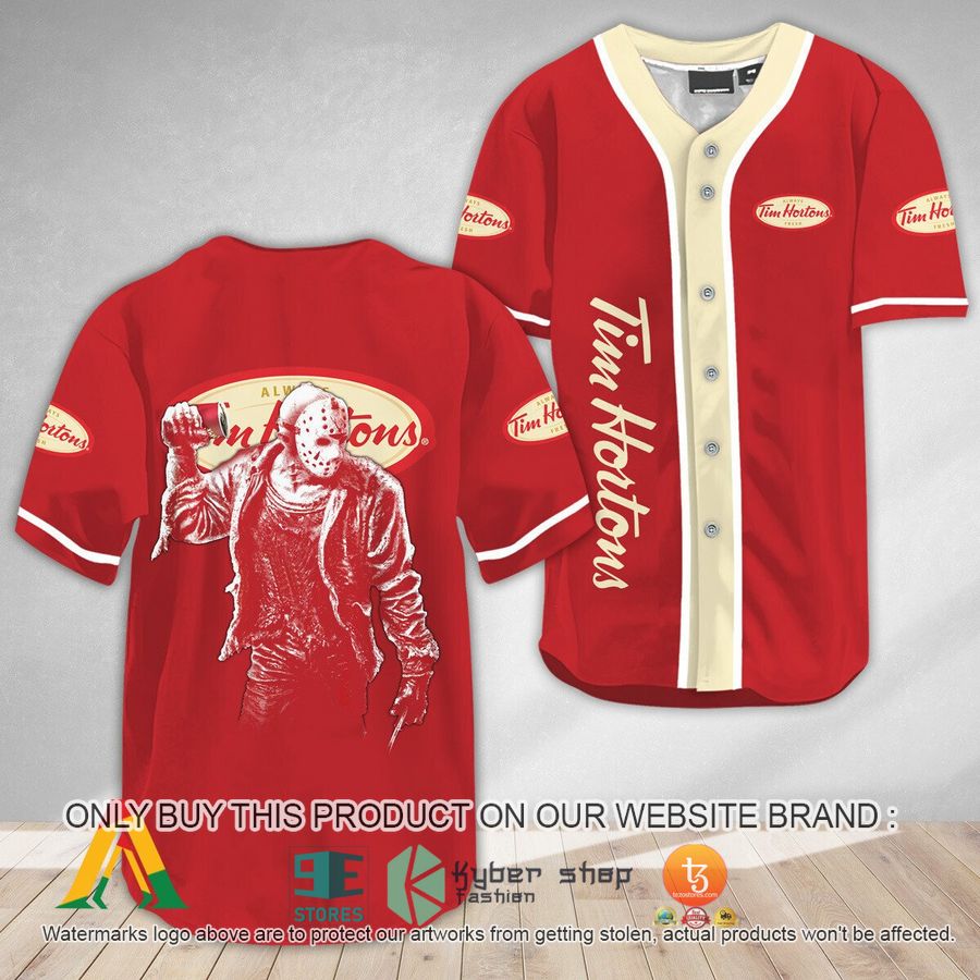 NEW Horror Jason Voorhees Tim Hortons Baseball Shirt 1 horror jason voorhees tim hortons baseball jersey 1 28942