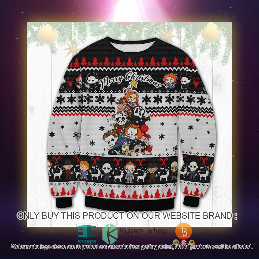 NEW Horror Movies Characters Merry Christmas Sweatshirt, Sweater 4 horror movies characters merry christmas ugly sweater 4 33245