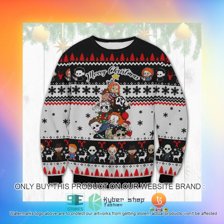 NEW Horror Movies Characters Merry Christmas Sweatshirt, Sweater 5 horror movies characters merry christmas ugly sweater 5 5445