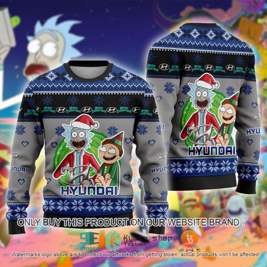 hyundai car rick and morty ugly christmas sweater 1 46383