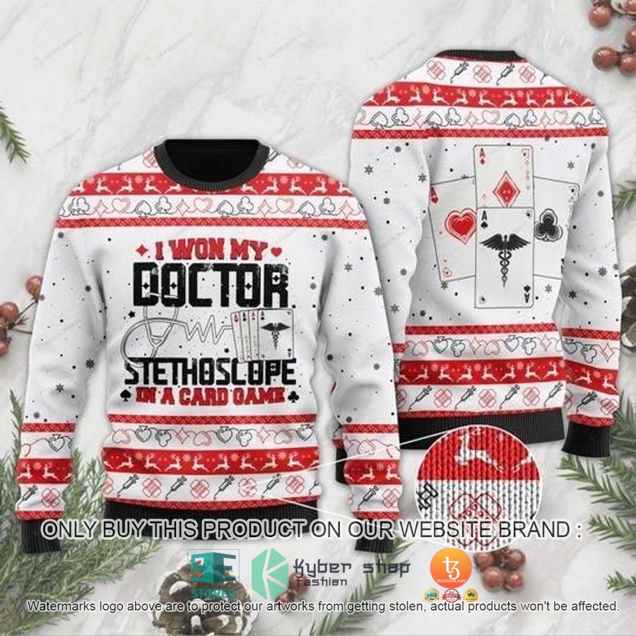 i won my doctor stethoscope in a card game christmas ugly sweater 1 78120