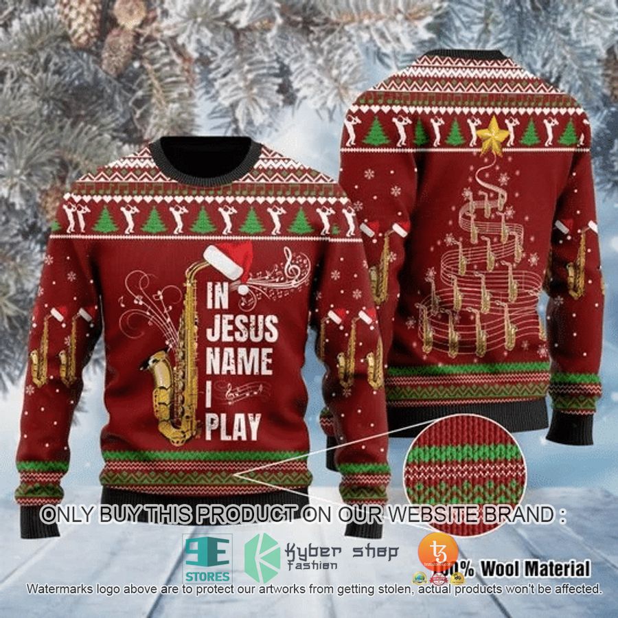 NEW In Jesus Name I Play Saxophone Christmas Sweatshirt, Sweater 8 in jesus name i play ugly sweater for saxophone lovers christmas ugly sweater 1 63350