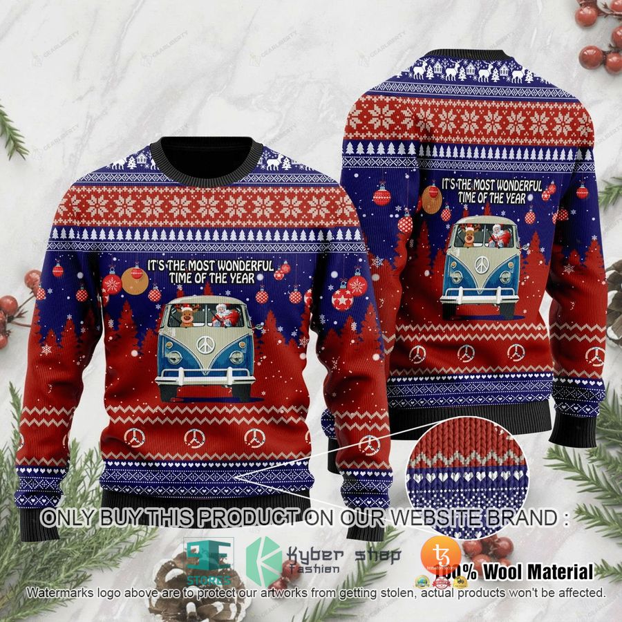 its the most wonderful time of the year santa claus in hippie car christmas ugly sweater 1 90283