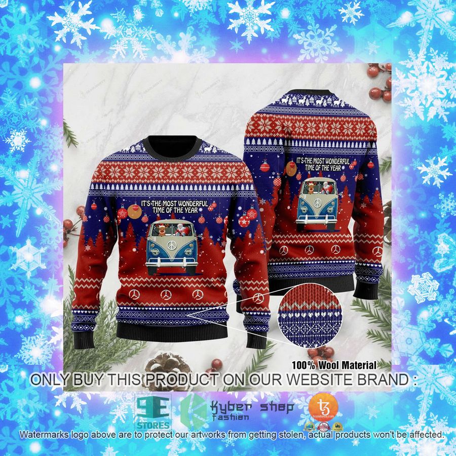 NEW It's The Most Wonderful Time Of The Year Santa Claus In Hippie Car Christmas Sweatshirt, Sweater 10 its the most wonderful time of the year santa claus in hippie car christmas ugly sweater 10 53904