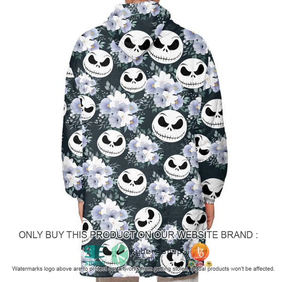 NEW Jack Skellington Face Flowers Fleece Hoodie Blanket 3 jack skellington face flowers sherpa hoodie blanket 3 35485