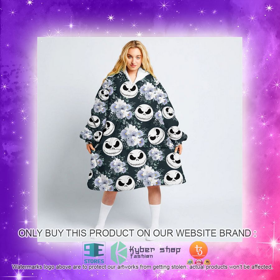 NEW Jack Skellington Face Flowers Fleece Hoodie Blanket 5 jack skellington face flowers sherpa hoodie blanket 5 85864