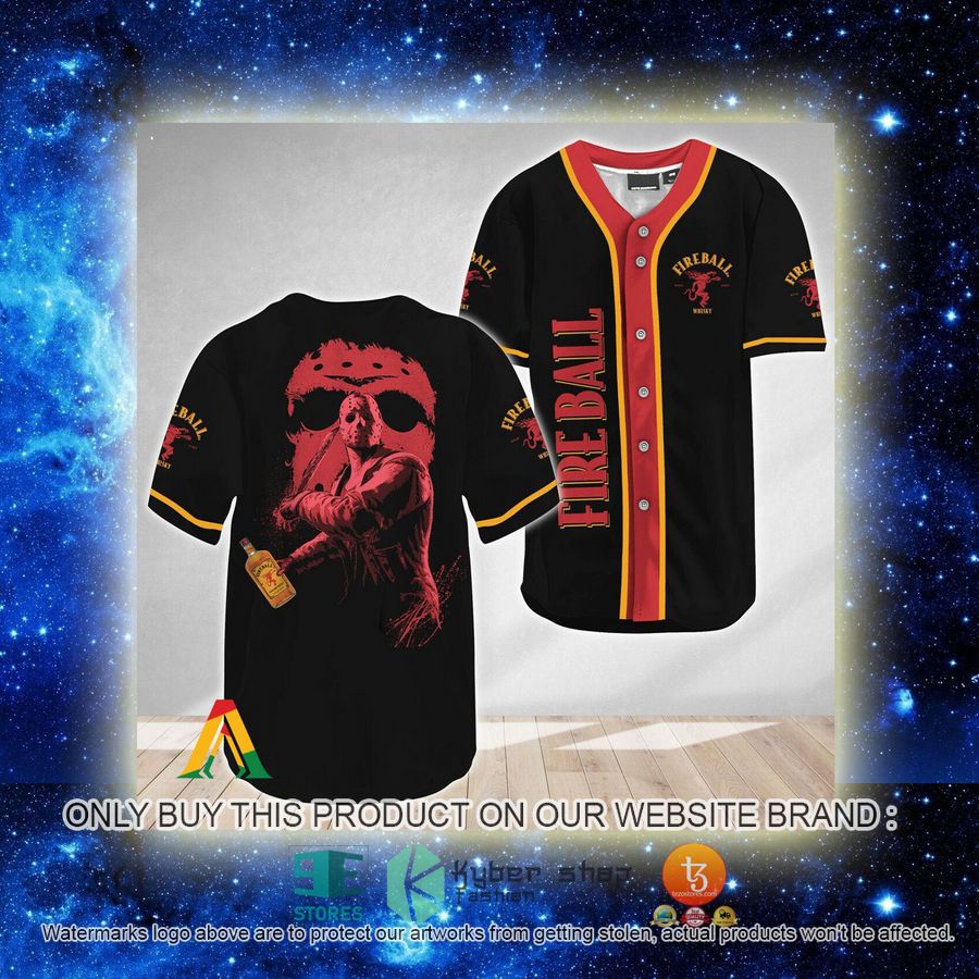 NEW Jason Voorhees Friday The 13th Fireball Whiskey Baseball Shirt 2 jason voorhees friday the 13th fireball whiskey baseball jersey 2 5888