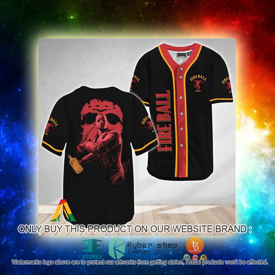 NEW Jason Voorhees Friday The 13th Fireball Whiskey Baseball Shirt 3 jason voorhees friday the 13th fireball whiskey baseball jersey 3 94529