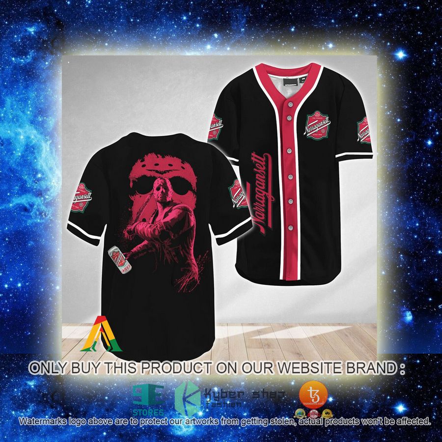 NEW Jason Voorhees Friday The 13th Narragansett Beer Baseball Shirt 2 jason voorhees friday the 13th narragansett beer baseball jersey 2 5294