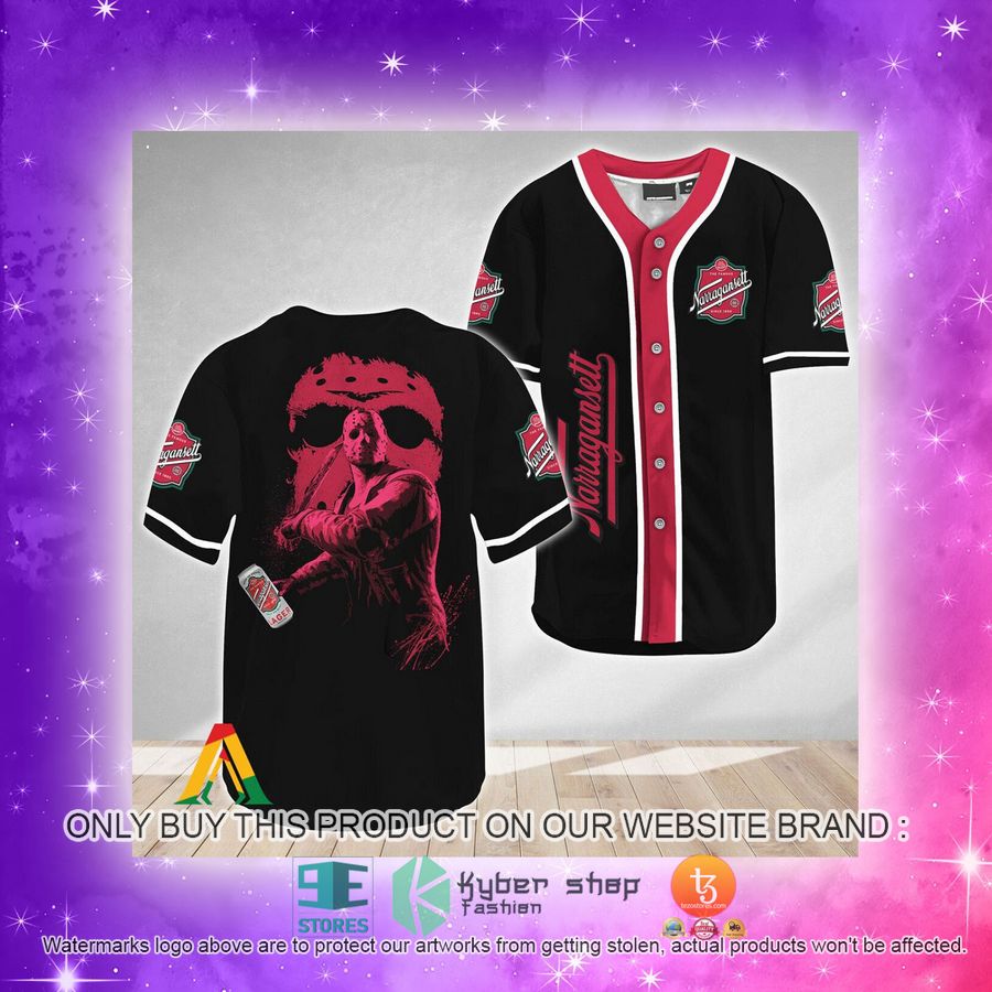 NEW Jason Voorhees Friday The 13th Narragansett Beer Baseball Shirt 4 jason voorhees friday the 13th narragansett beer baseball jersey 4 96192