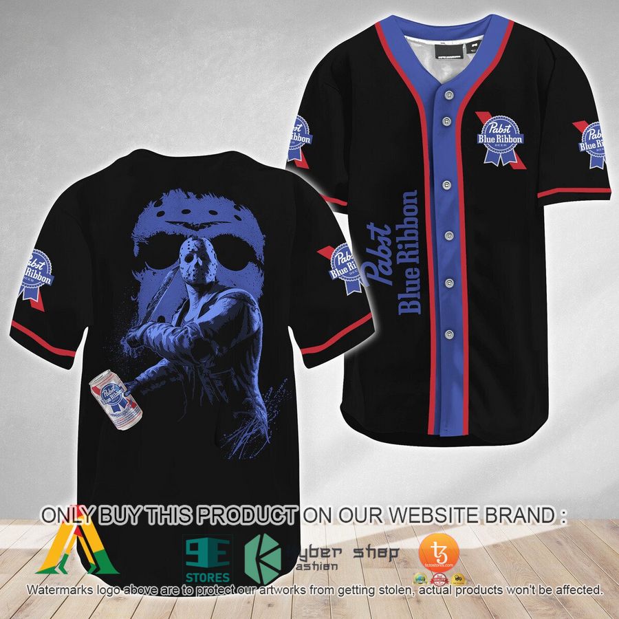 NEW Jason Voorhees Friday The 13th Pabst Blue Ribbon Baseball Shirt 9 jason voorhees friday the 13th pabst blue ribbon baseball jersey 1 87362