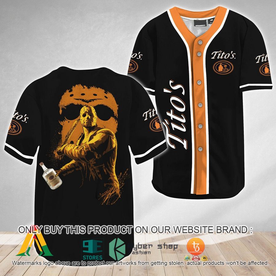 NEW Jason Voorhees Friday The 13th Tito's Vodka Baseball Shirt 9 jason voorhees friday the 13th titos vodka baseball jersey 1 11389