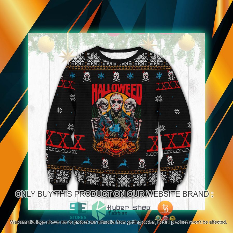 jason voorhees skeleton pumpkin halloween ugly sweater 1 93061