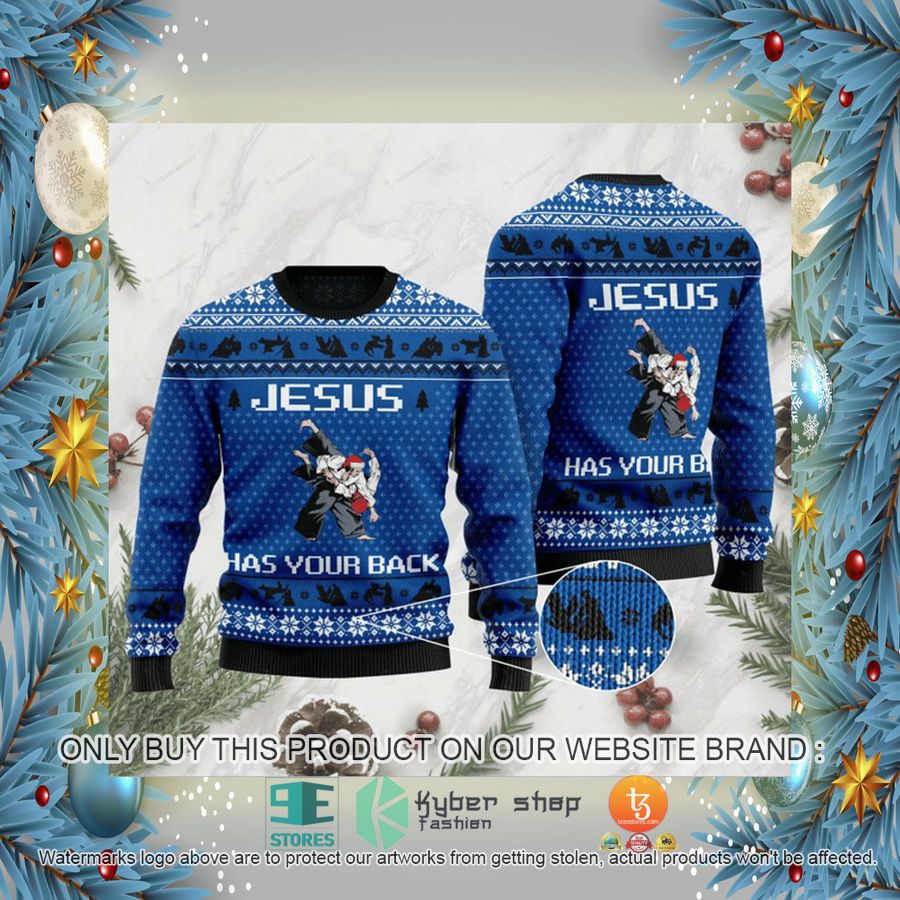 HOT Jesus Has Your Back Blue Ugly Christmas Sweater 2 jesus has your back blue ugly christmas sweater 2 73697